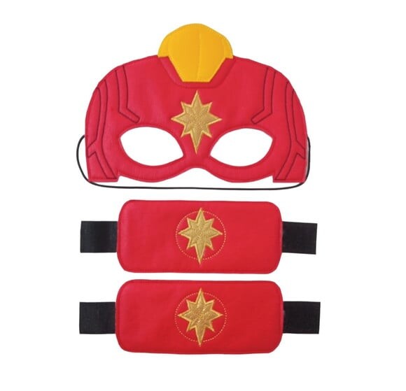 Máscara Capitã Marvel com Braceletes Couro Ecológico
