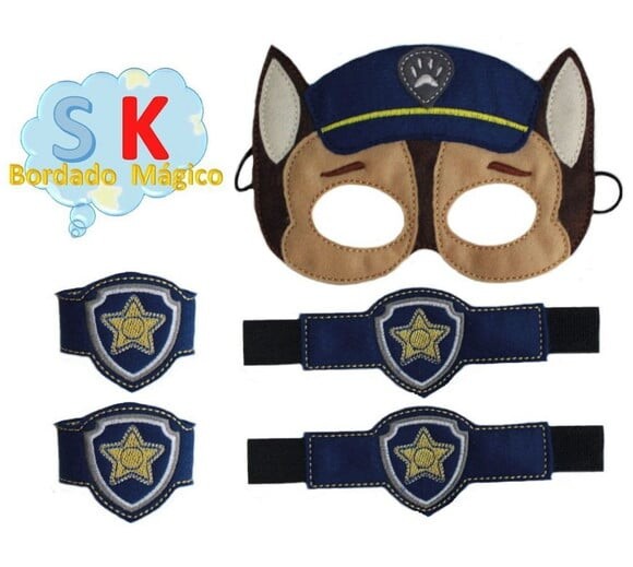 Máscara Chase Patrulha Canina com 2 Braceletes - Infantil