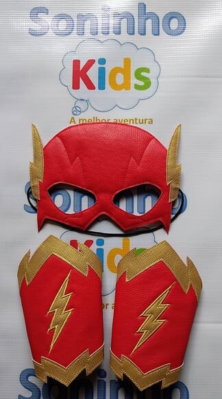Máscara Flash com Braceletes Infantil -couro Ecológico
