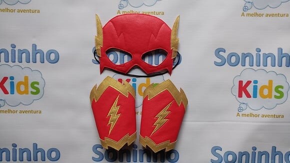 Máscara Flash com Braceletes Infantil -couro Ecológico