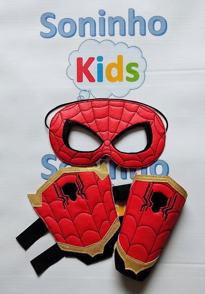 Máscara Homem Aranha + Braceletes -infantil Couro ecológico