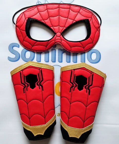 Máscara Homem Aranha + Braceletes -infantil Couro ecológico