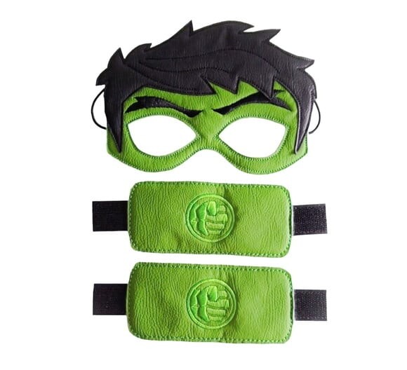 Máscara Hulk com Braceletes Couro Ecológico