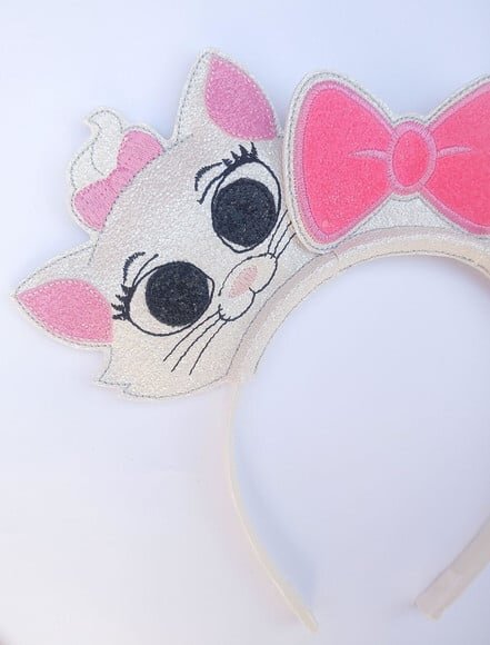 Arquinho Tiara Gatinha com Brilho Glitter - Bordada Luxo