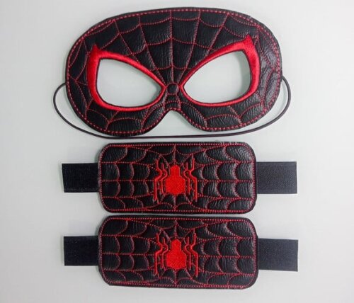 Máscara Aranha Miles Morales com Braceletes Couro Ecológico