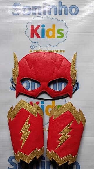 Máscara Flash com Braceletes Infantil -couro Ecológico