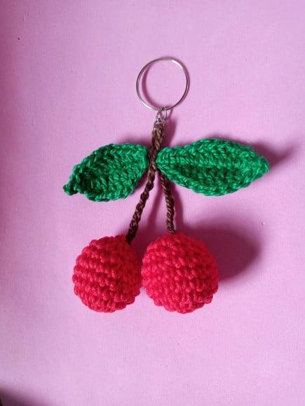 Chaveiro Cerejas em Crochê Amigurumi
