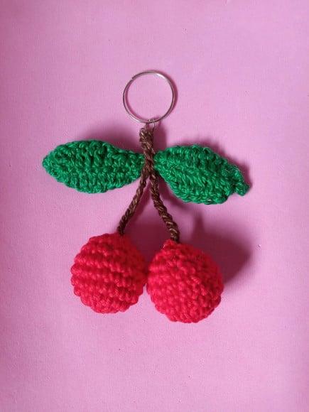 Chaveiro Cerejas em Crochê Amigurumi