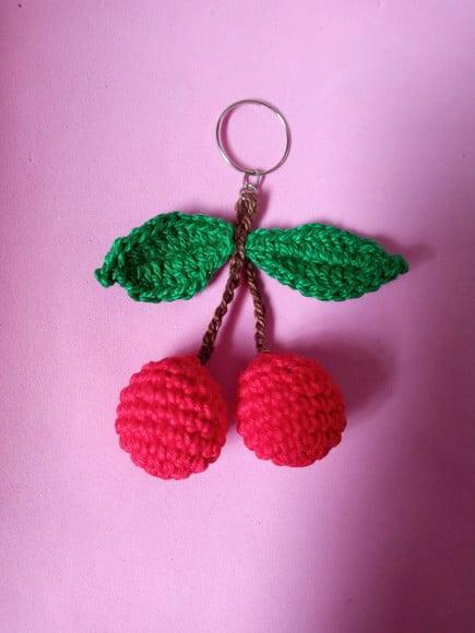 Chaveiro Cerejas em Crochê Amigurumi