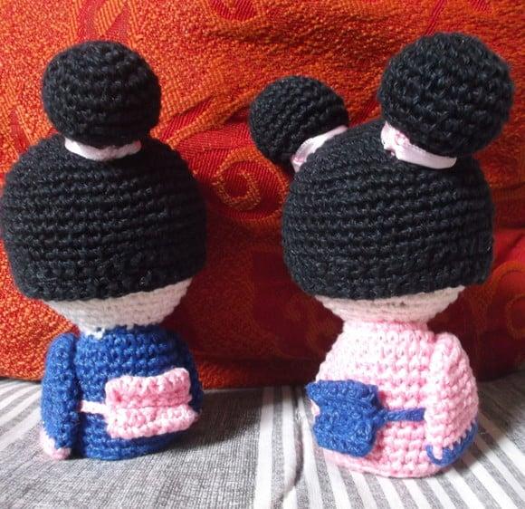 Hideko e Sayuri, as Kokeshis de Crochê Amigurumi