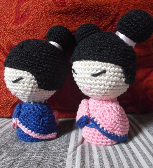 Hideko e Sayuri, as Kokeshis de Crochê Amigurumi