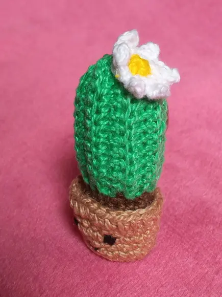 Chaveiro de Cacto com Flor em Crochê Amigurumi