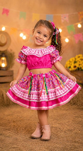 Conjunto Junino Charmosinha Pink - Pronta Entrega