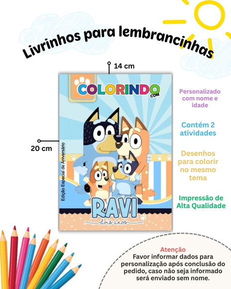 Kit 20 Livrinhos de Colorir + Atividades Bluey 2