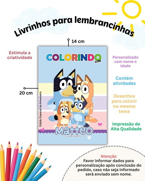 Kit 20 Livrinhos de Colorir com Atividades Bluey