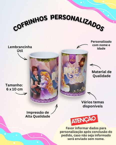 Kit 20 Unid. Cofrinho Personalizado Enrolados - Completo