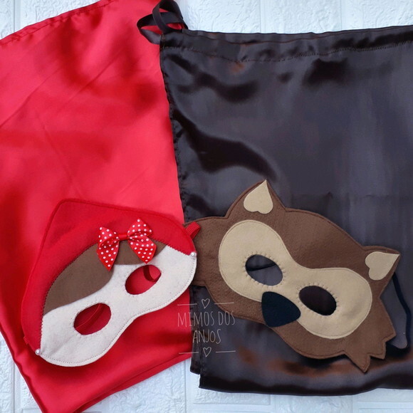 Mascara e Capa Chapeuzinho Vermelho e Lobo