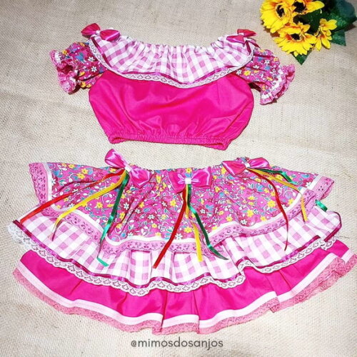 Conjunto Junino Charmosinha Pink - Pronta Entrega
