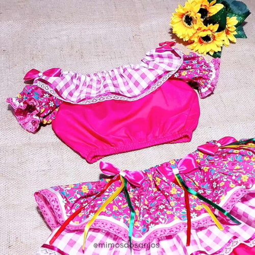 Conjunto Junino Charmosinha Pink - Pronta Entrega
