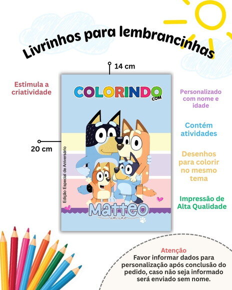 Kit 20 Livrinhos de Colorir com Atividades Bluey