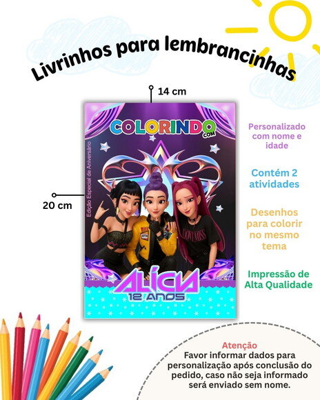 Kit 20 Livrinhos de Colorir com Atividades Guerreiras K-pop