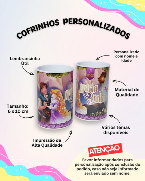 Kit 20 Unid. Cofrinho Personalizado Enrolados - Completo