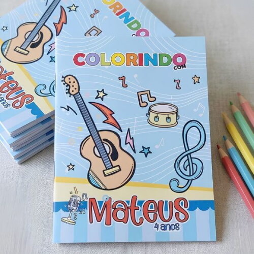 Kit 30 Mini Livrinhos de Colorir com Atividades Tema Músicas