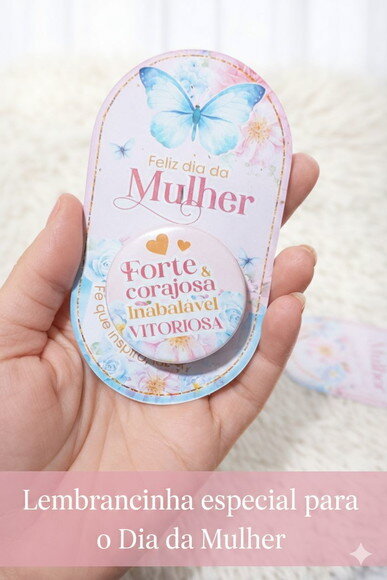 Lembrancinha Dia das Mulheres com Botton ? Card Motivacional