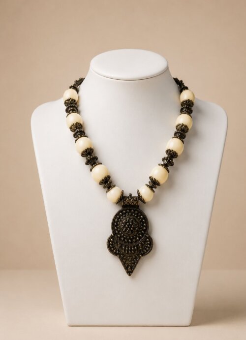 Colar  Vintage Boho Chic Off White – Estilo Artesanal Elegante