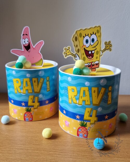 Centro de mesa Bob Esponja tubolata 10x10 com aplique 3D