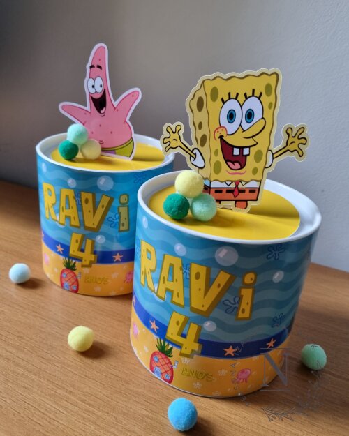 Centro de mesa Bob Esponja tubolata 10x10 com aplique 3D