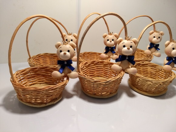 Cesta de Palha Ursinho em Biscuit