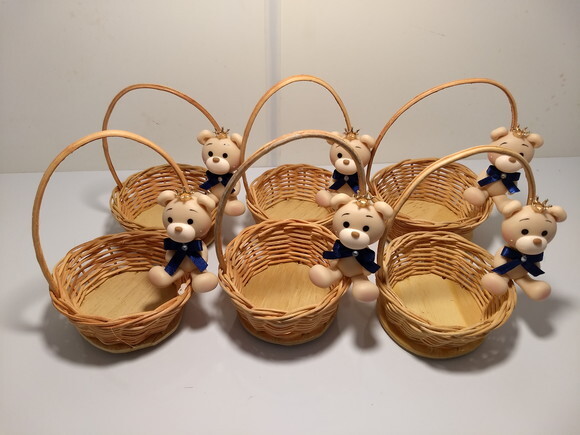 Cesta de Palha Ursinho em Biscuit