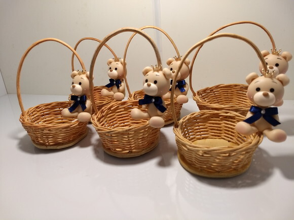 Cesta de Palha Ursinho em Biscuit