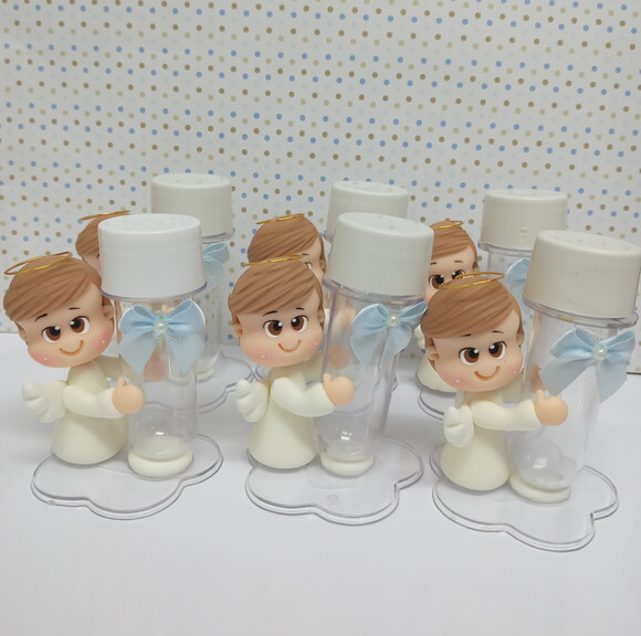 Lembrancinha para batizado de menino mini tubete