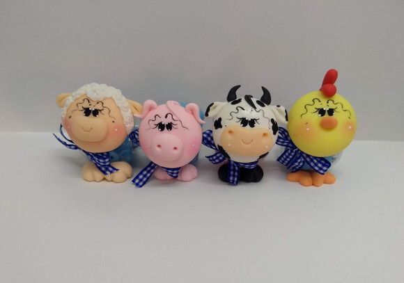 Mini baleiro tema fazendinha em biscuit