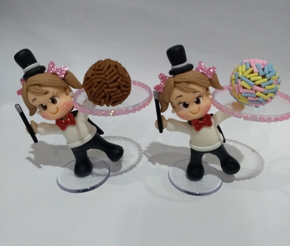 Porta doces circo rosa em biscuit