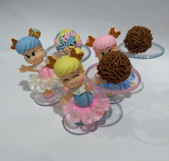 Porta doces circo rosa em biscuit