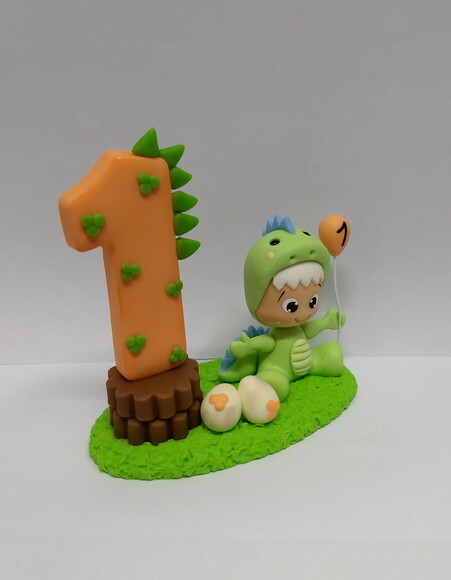 Vela dino baby em biscuit