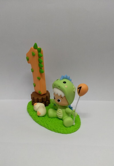 Vela dino baby em biscuit