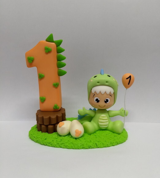 Vela dino baby em biscuit