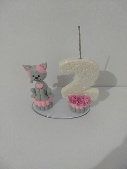 Vela tema gatinha em biscuit