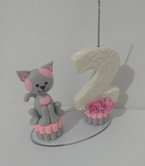Vela tema gatinha em biscuit
