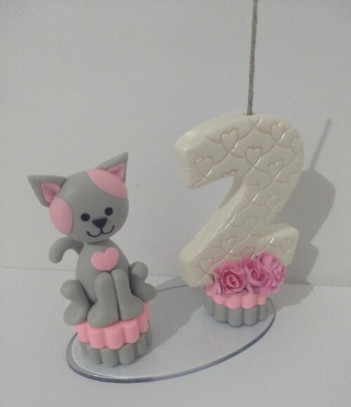 Vela tema gatinha em biscuit