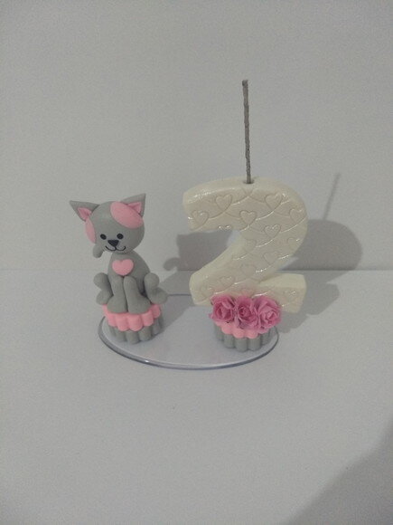 Vela tema gatinha em biscuit