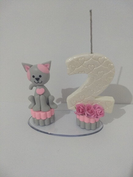 Vela tema gatinha em biscuit