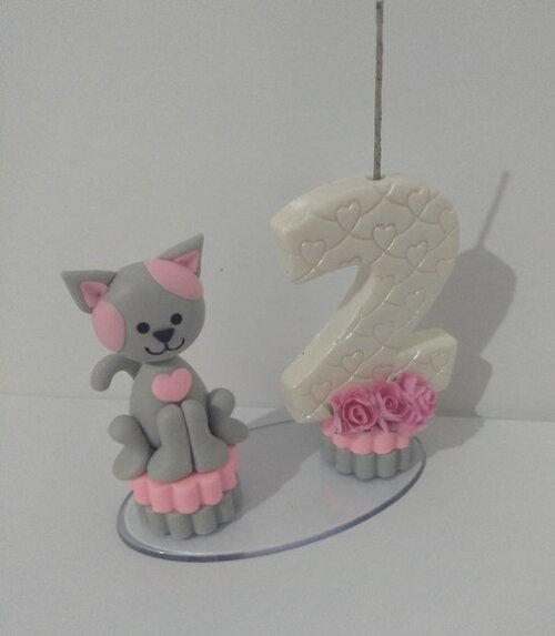 Vela tema gatinha em biscuit