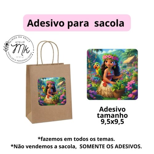 30 Adesivos para sacola Moana personalizado - qualquer tema