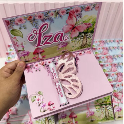 kit 20 Convites caixa Luxo Fada - Borboleta - jardim - Fazemos em