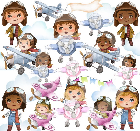 Kit digital Aviador Menino e Aviadora menina